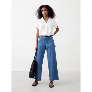 NWT Banana Republic Factory Linen Blend Collared Top XL X-LARGE White‎ Popover